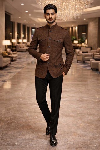 Traje Jodhpuri safari marrón elegante