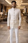 Mens White Jodhpuri Suit Nehru Collar Groom Wedding 2 Piece Outfit Set New