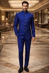 Mens Royal Blue Jodhpuri Suit Nehru Collar 2 Piece Groom Wedding Outfit