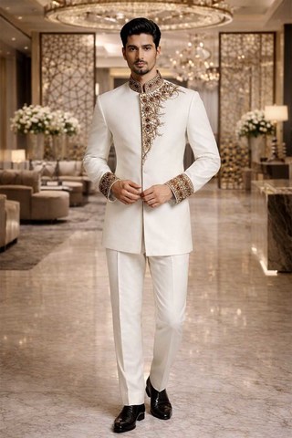 Costume Jodhpur angarakha crème brodé