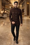 Mens Brown 2 Piece Jodhpuri Suit Safari Style Wedding Formal Outfit Set
