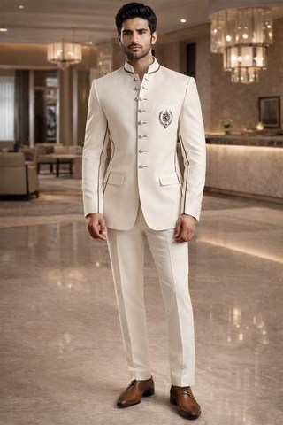 Costume marié Jodhpur crème brodé