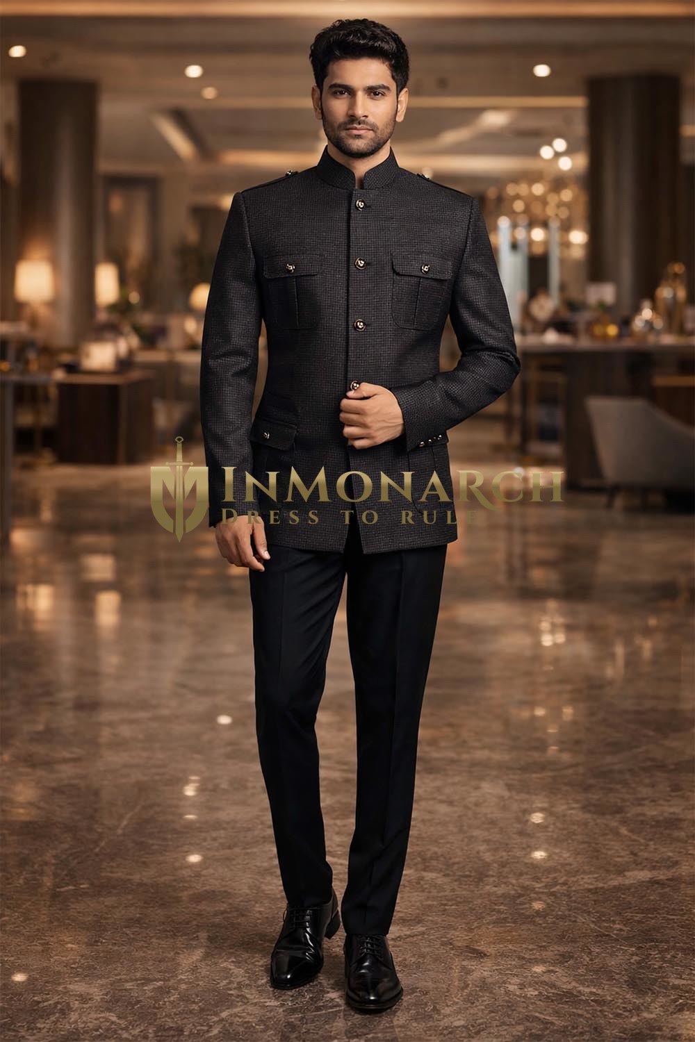Mens Gray 2 Piece Jodhpuri Suit Safari Style Wedding Formal Pants