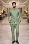 Men's Sage Green Jodhpuri Suit 2 Piece Nehru Collar Groom Wedding Designer Outfit