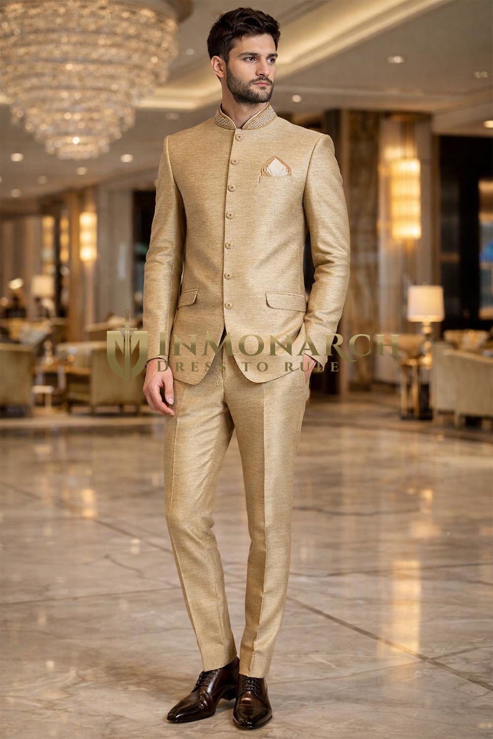 Traje Jodhpuri beige boda india