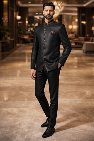 Brauner Jodhpuri-Anzug mit Nehru-Kragen