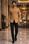 Mens Burlywood Safari Shirt Nehru Collar Casual Utility Pocket Jacket Styles Wear