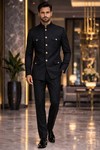 Mens Black Military Jodhpuri Suit Nehru Collar Wedding Formal Elite Pro Party Wear