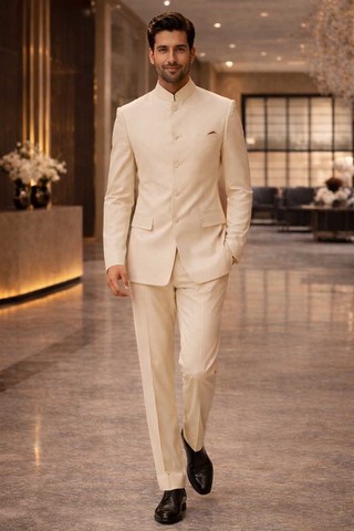 Elfenbein Creme Jodhpur Anzug Herren – Slim Fit Hochzeit & Empfang