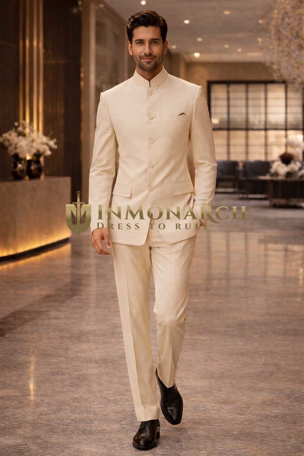 Elfenbein Creme Jodhpur Anzug Herren – Slim Fit Hochzeit & Empfang