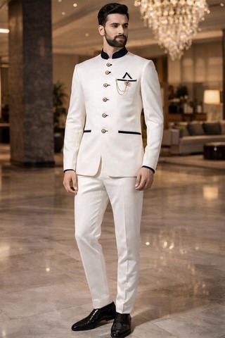 Traje Jodhpuri blanco 6 botones