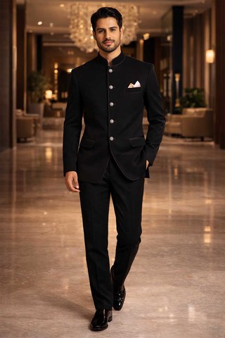 ブラックベルベットジョードプルスーツ メンズ – スリムフィット 結婚式＆レセプション