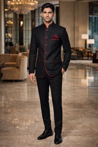 Herren Jodhpuri Anzug Samt rot 5 Knöpfe