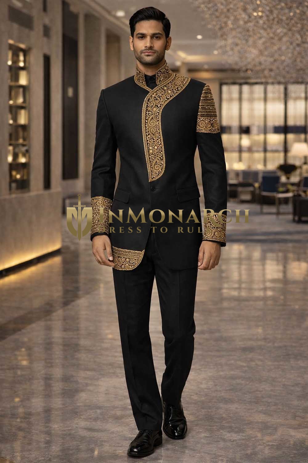 Costume Jodhpur homme col officier brodé