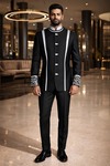 Jodhpuri Anzug schwarz weißer Satin Herren