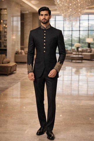 Traje negro bordado estilo real