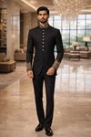 Mens Black Embroidered Jodhpuri Suit Nehru Collar Groom Wedding 2pc Formal Outfit