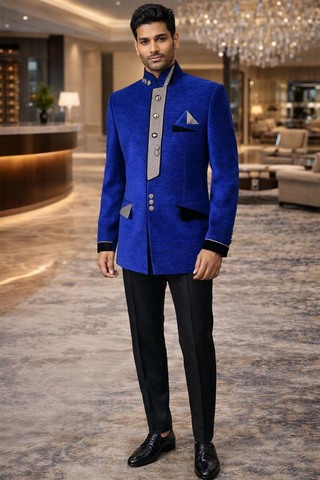 Jodhpuri Anzug Herren Blau Patchwork