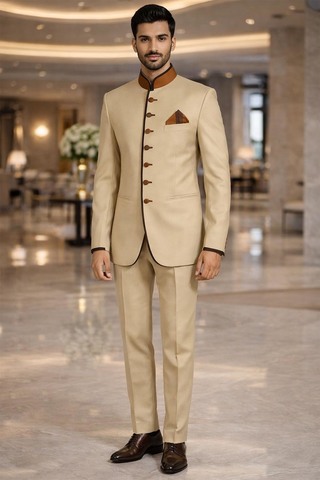 Jodhpuri Anzug beige 8 Knöpfe