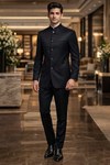 Mens Black Classic Jodhpuri Suit Nehru Collar Groom Wedding Formal 2pc Outfit