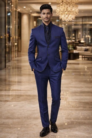 Mens Royal Blue 6 Piece Jodhpuri Suit Bollywood Style Wedding Outfit
