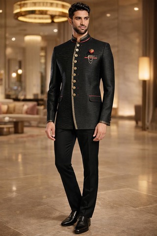 Jodhpur Hochzeitsanzug Schwarz Gold Rot