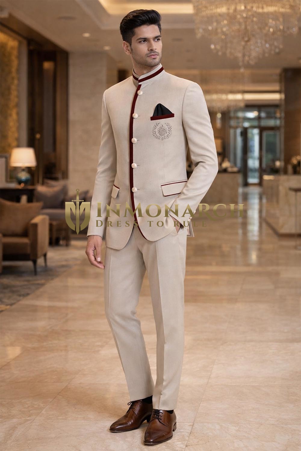 Costume Jodhpur crème bordeaux homme