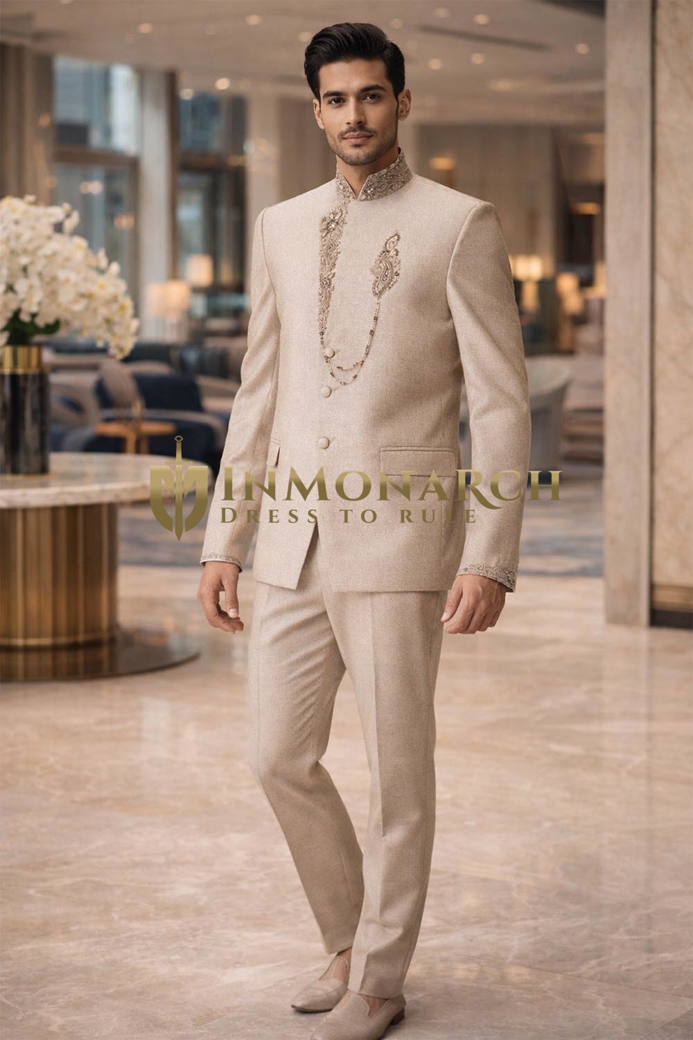 Ivory 2pc Jodhpuri Suit Hand Embroidered Wedding Attire for Men