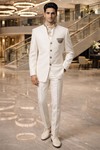 Cream 4pc Jodhpuri Suit Embroidered Wedding Formal Attire for Men
