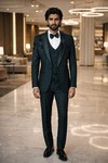 Mens Emerald Green Shawl Lapel 6 Piece Tuxedo Suit Wedding Formal Set