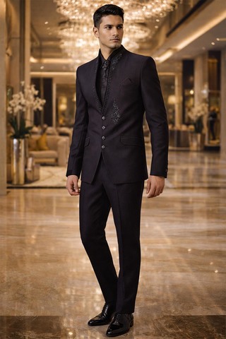 Dark Brown 6pc Groom Jodhpuri Suit Hand Embroidered Wedding Attire