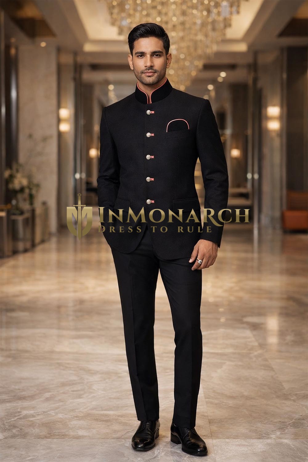 Traje Jodhpur negro rosa hombre