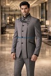 Gray 5 Button Groom Hand Embroidered Jodhpuri Suit for Men