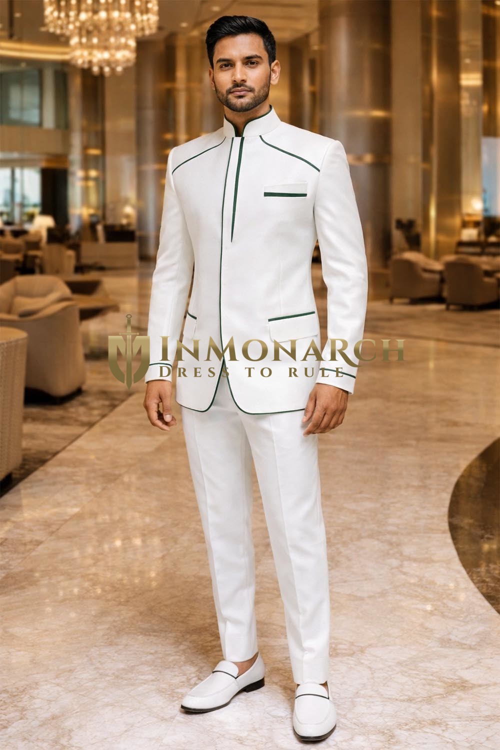 White Designer Concealed Button Jodhpuri Suit for Men – Linen 2 Pc