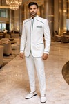 White Designer Concealed Button Jodhpuri Suit for Men – Linen 2 Pc