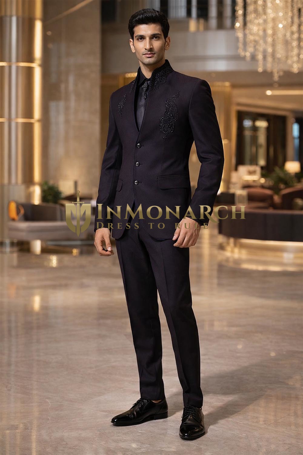 Traje Jodhpuri diseñador cuello alto