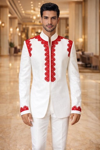 Weißer Jodhpuri Anzug Royal-Stil