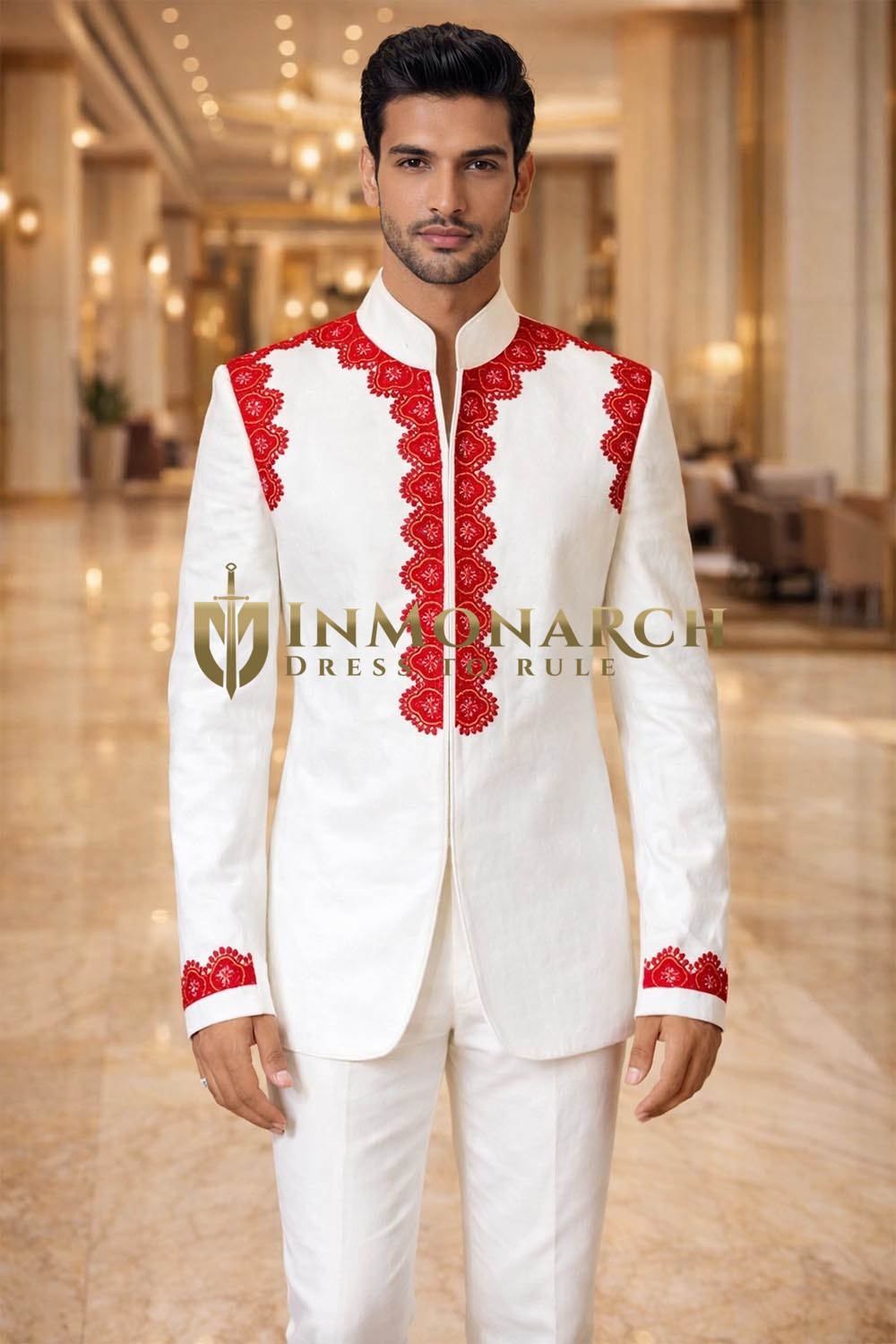 Weißer Jodhpuri Anzug Royal-Stil