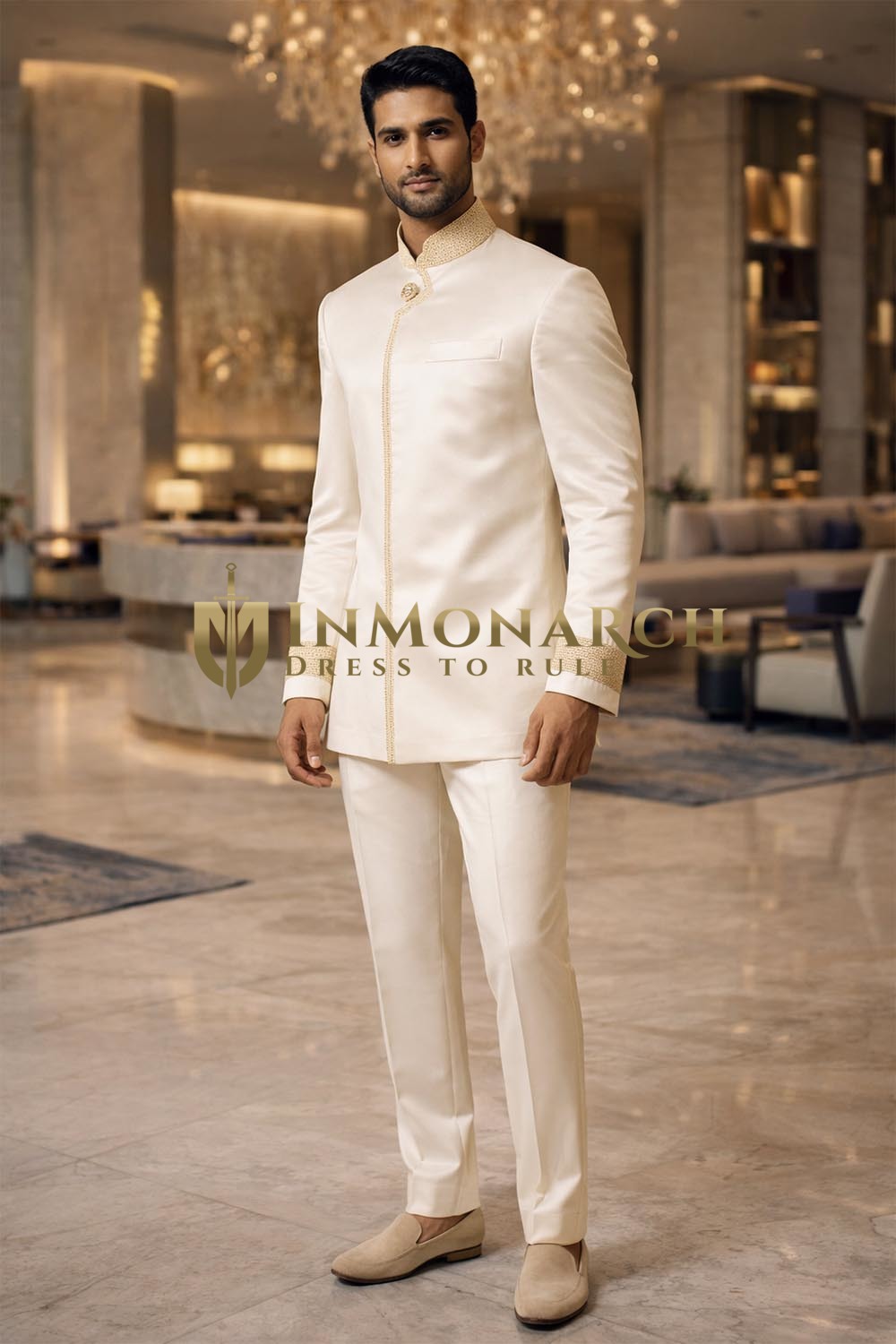 Traje Jodhpur seda marfil boda