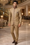 Tan Royal Engagement Concealed Button Jodhpuri Suit for Men – 2 Pc Set