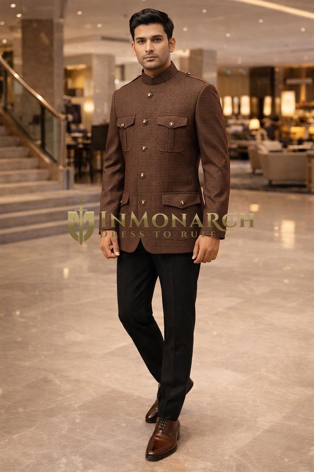 Jodhpur Anzug Safari Stil Braun