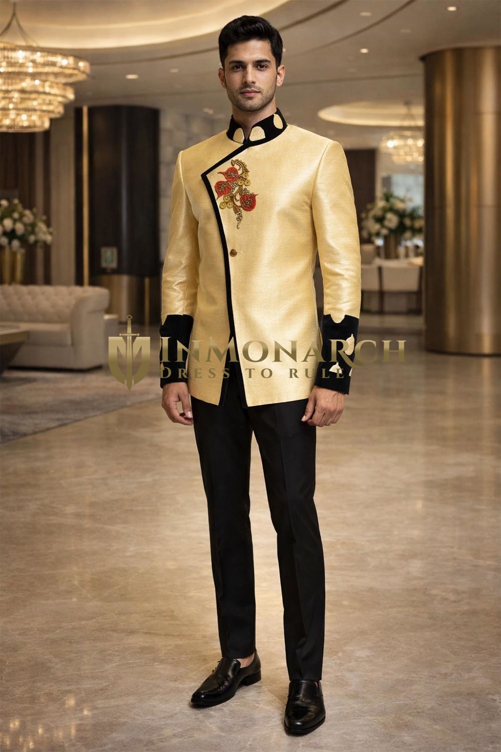 Costume royal Jodhpur angarakha jaune