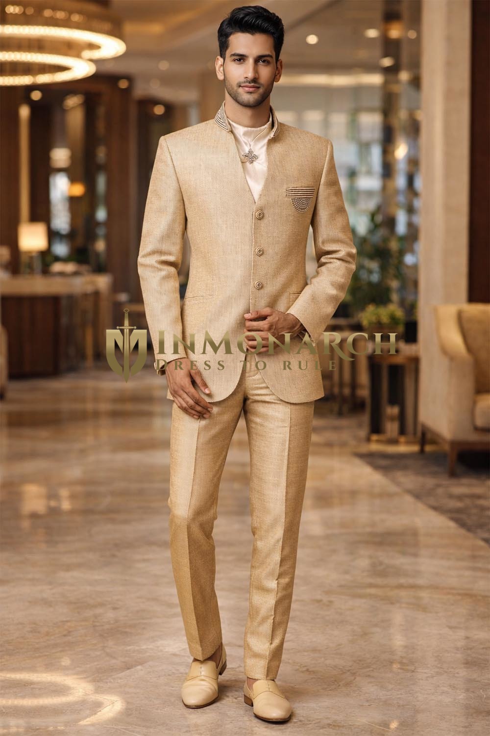 Traje Jodhpur bisque cuello Nehru