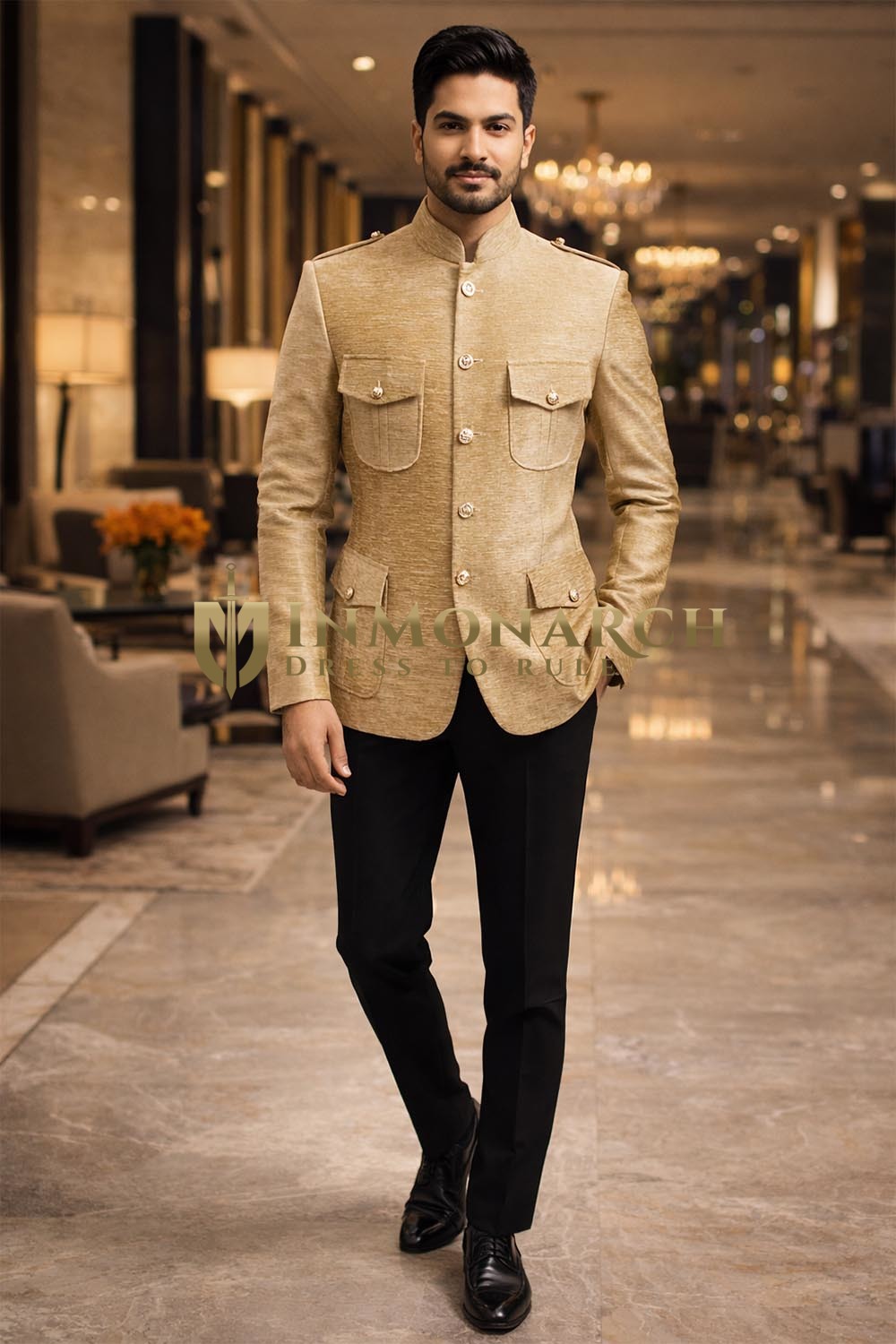 Traje jodhpur beige hombros hombreras