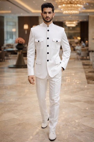 Weißer Safari Jodhpuri Anzug Herren