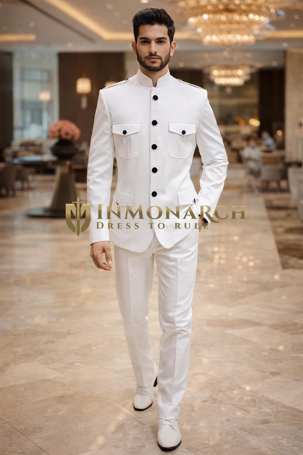 Weißer Safari Jodhpuri Anzug Herren
