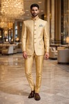 Costume Jodhpuri Homme Jaune Brodé