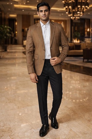 Blazer marron lin pur deux boutons