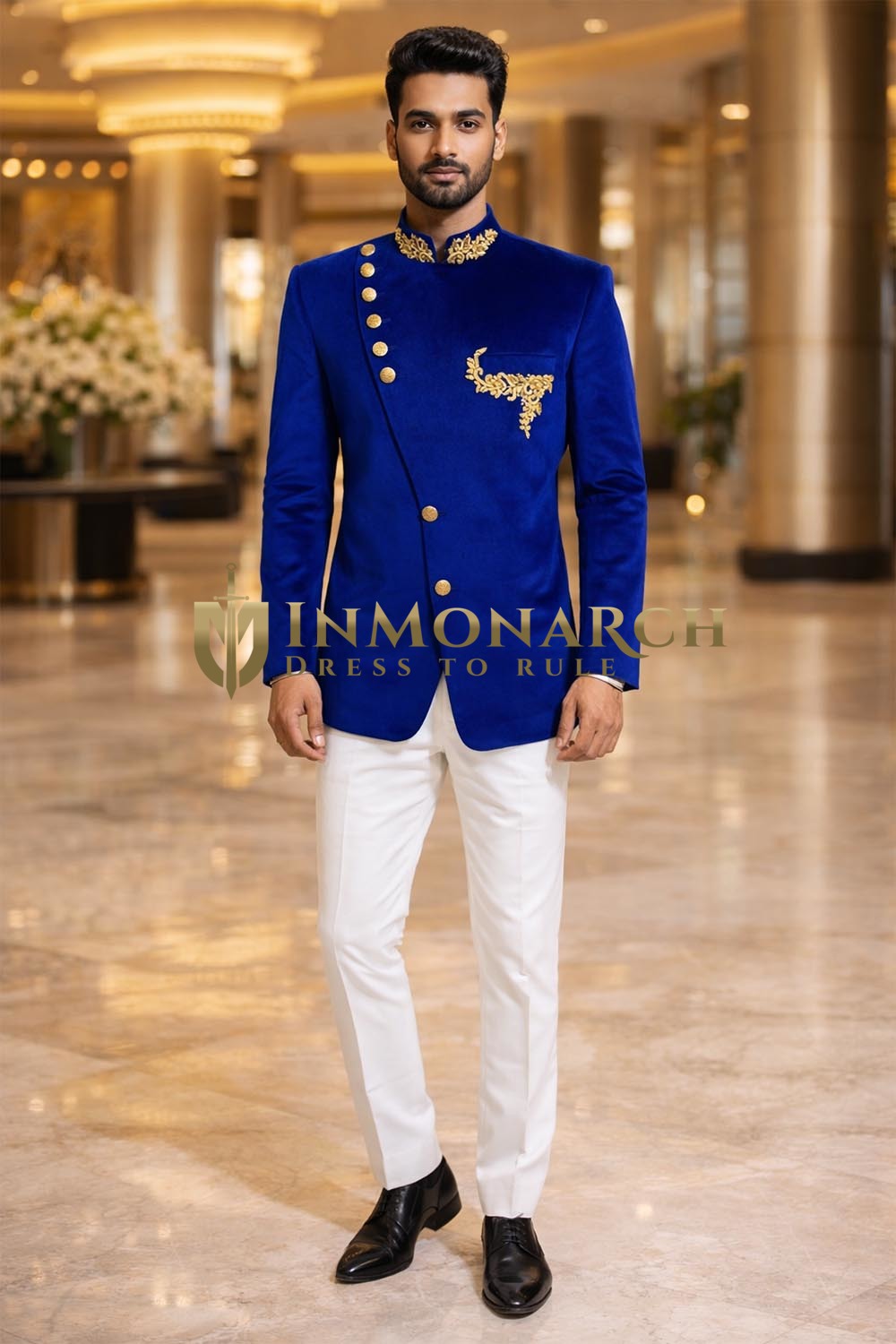 Costume Jodhpuri bleu royal luxe