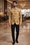 Costume Jodhpuri brodé beige homme